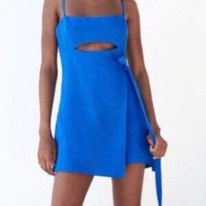 Zara Blue Linen-Blend Mini Romper